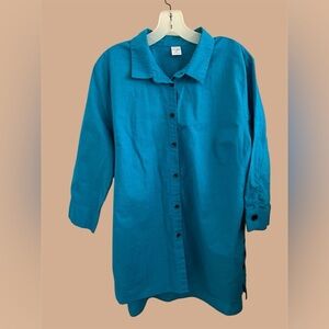 East 5th Vintage Turquoise Linen Button-Up Shirt Blouse – XL